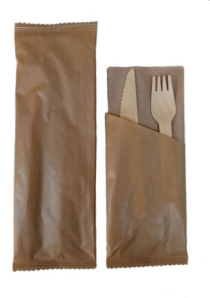 Wooden cutlery set of fork, knife, napkin 500 pieces