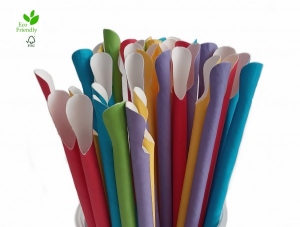 Paper spoon drinking straws mixed colors 200x8 mm 1000 pieces
