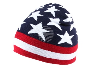Long Beanie Slouch Design Knitted cap red/white/blue