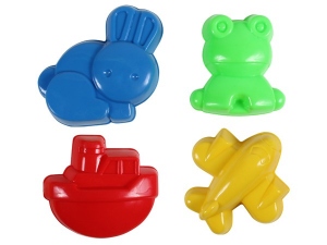 Sand molds 4-piece Airplane Boat Frog Bunny