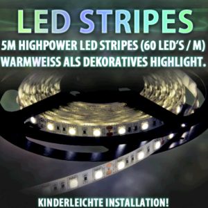 LED Stripes 5400 lm 60 LEDs 5m High Power cieplo bialy