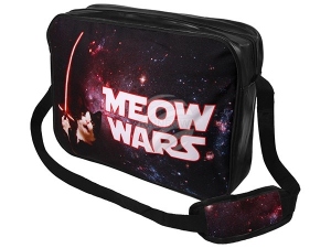 Messenger Bag Motiv Meow Wars schwarz/rot