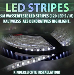 LED Stripes 3000 lm 120 LEDs 5m cold white waterproof