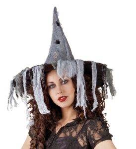 Witch hat black with gray cloth rags