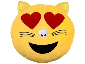 Cat Emoticon pillow in love yellow