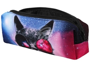 Pencil Case, Feather sleeve Design Cat with glasses