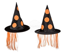 Witch hat with orange synthetic hair