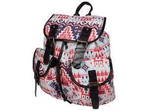 Backpack with side pockets Aztec pattern white