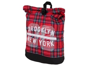 Backpack with roll closure Tartan pattern Brooklyn New York