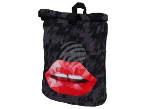 Rucksack mit Rollverschlu Polygone Lippen schwarz/grau/rot