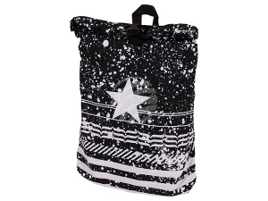 Backpack with roll closure Star and pattern black/white
