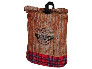 Backpack with roll closure Wood pattern Timber and Tartan