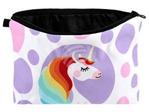 Cosmetic bag with motive Unicorn and Points purple/pink