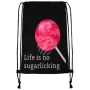 Turnbeutel Life is no sugarlicking schwarz/weiss/pink