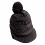 Knitted Hat with shield and pompom Model 31dark gray